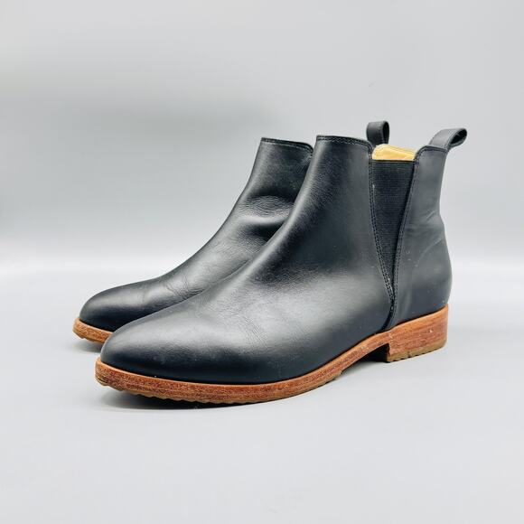 Nisolo Boots Women 7.5 Black Leather Chelsea Ankle Classic Dress Elastic Pull On - Picture 3 of 11